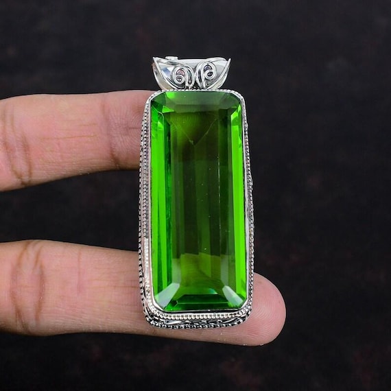 Faceted Peridot Pendant: 925 Sterling Silver Boho Gemstone Jewelry