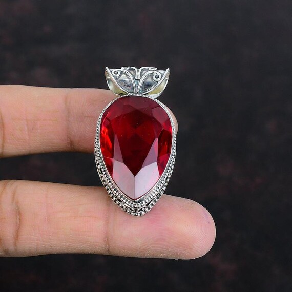 Handmade Mozambique Garnet Pendant: Sterling Silver Boho Statement Jewelry