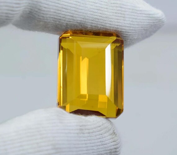 Faceted Yellow Citrine Gemstone: Emerald Cut Pendant Stone, 80 Carat