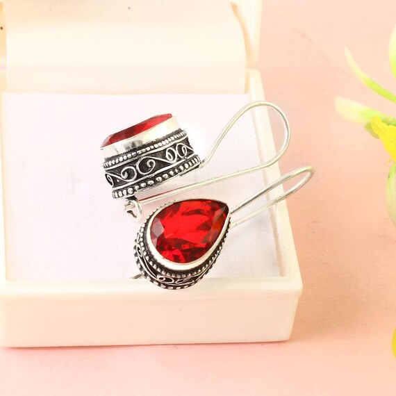 Teardrop Garnet Dangle Earrings: Sterling Silver Minimalist Ear Wire