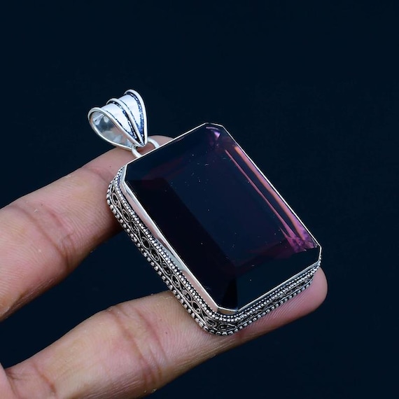 Faceted Amethyst Pendant: Handmade 925 Sterling Silver Boho Jewelry