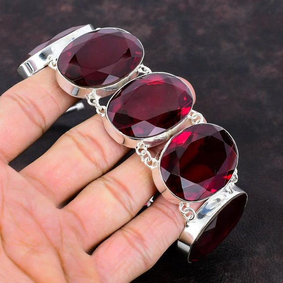 Handmade Mozambique Garnet Bracelet: Oval Gem, 925 Sterling Silver