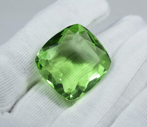 Faceted Green Amethyst Cushion Cut Gemstone: 90 Carat Loose Stone