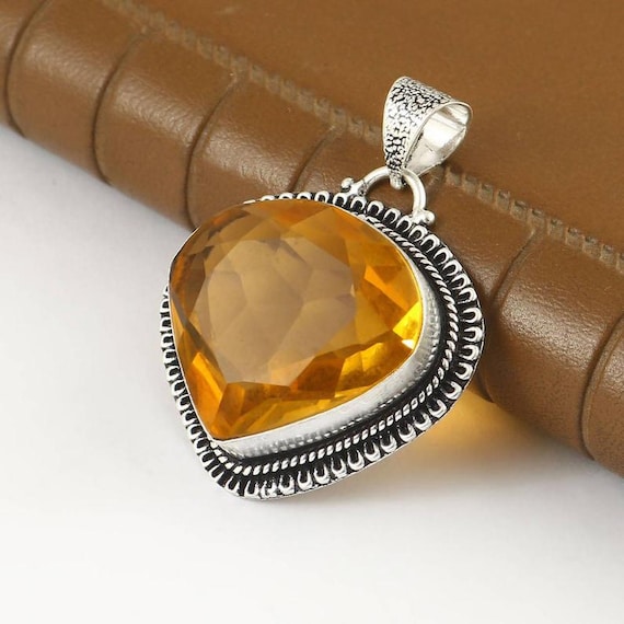 Boho Citrine Pendant: 925 Sterling Silver, Healing Jewelry