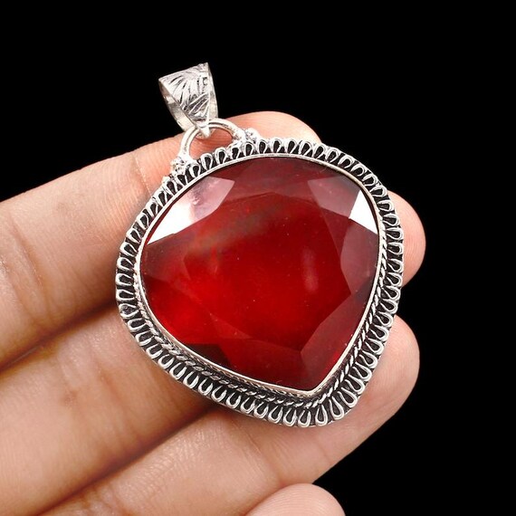 Handmade Garnet Pendant: 925 Sterling Silver Boho Jewelry