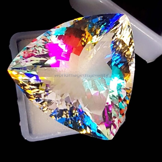 Mystic Topaz Trillion Cut Gemstone: Rainbow Faceted Stone, 40 Carat
