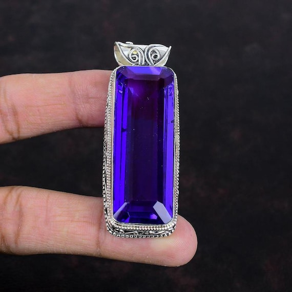 Boho Amethyst Pendant: Faceted Sterling Silver, Vintage Design