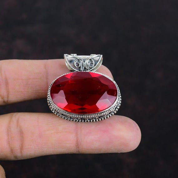 Handmade Mozambique Garnet Pendant: Sterling Silver Boho Statement Jewelry