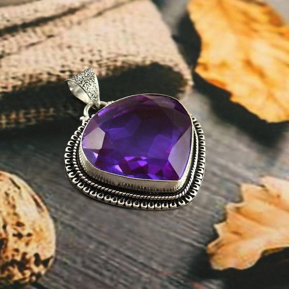 Handmade Amethyst Pendant: 925 Sterling Silver Boho Jewelry