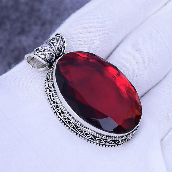 Boho Garnet Pendant: 925 Sterling Silver Vintage Jewelry
