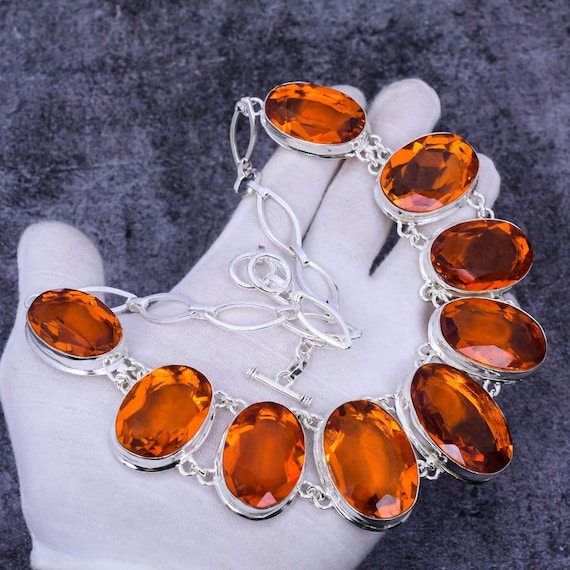 Faceted Citrine 925 Sterling Silver Necklace: Adjustable Gemstone Jewelry