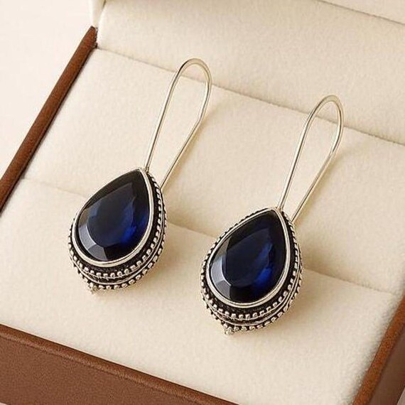 Handmade Lab Tanzanite Sterling Silver Dangle Earrings: Boho Style