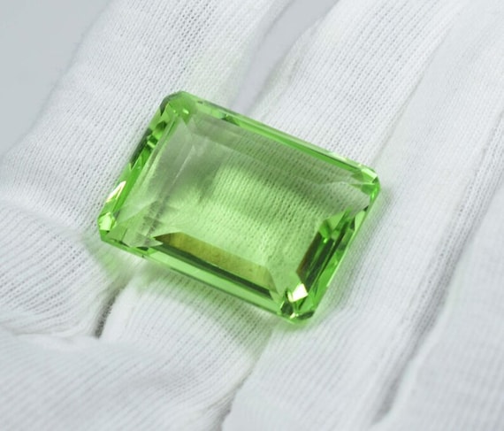 Emerald Cut Green Amethyst Gemstone: Faceted Loose Stone, 70 Carats