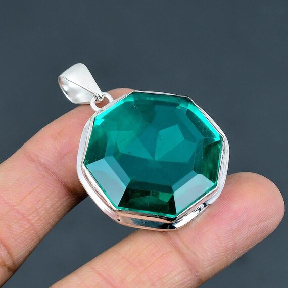 Chrome Diopside Sterling Silver Octagon Pendant: Handmade Boho Jewelry