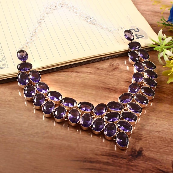 Handmade Amethyst Necklace: Sterling Silver Boho Gemstone Jewelry