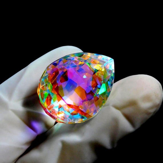 Mystic Rainbow Topaz Gemstone: Pear Faceted Loose Stone, 100 Carat