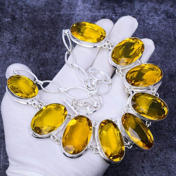 Handmade Lemon Topaz 925 Sterling Silver Necklace: Adjustable Bridal Jewelry