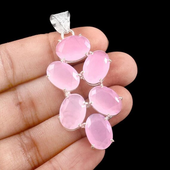 Handmade Rose Quartz 925 Sterling Silver Pendant: Boho Healing Jewelry