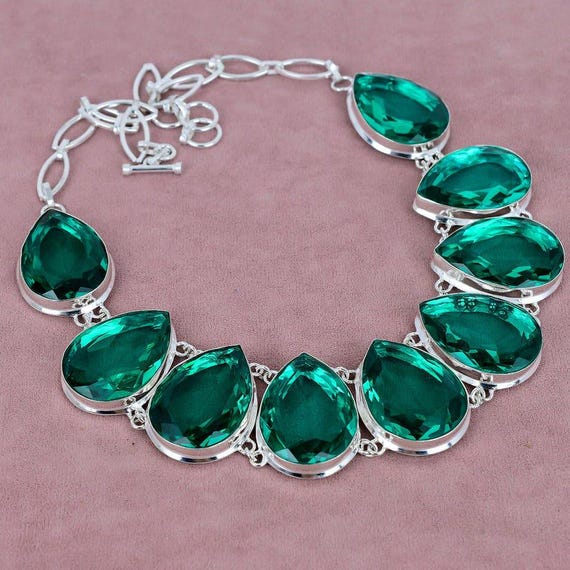 Green Apatite Pear Necklace: 925 Sterling Silver, Adjustable Chain