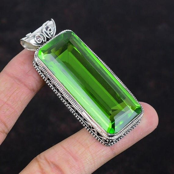Faceted Peridot Pendant: 925 Sterling Silver Boho Gemstone