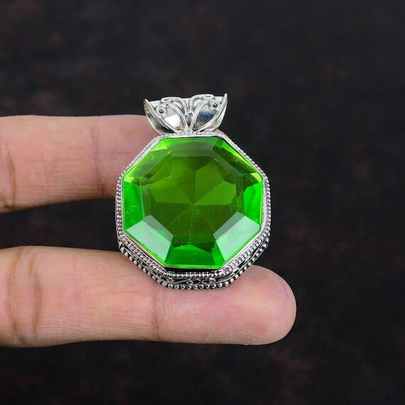 Handmade Peridot Pendant: Sterling Silver Boho Octagon Gemstone