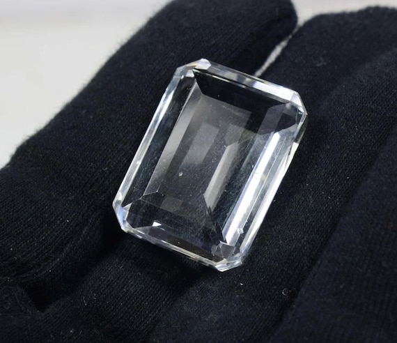 Emerald Cut White Topaz Gemstone, Faceted Octagon, 80 Carat