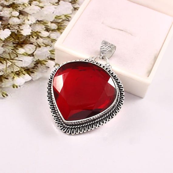 Handmade Sterling Silver Garnet Pendant: Boho Healing Jewelry