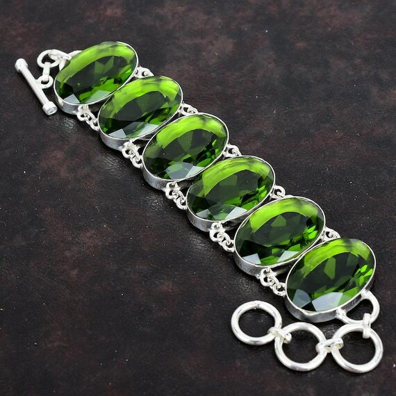 Handmade Faceted Peridot Bracelet: Sterling Silver Adjustable Chain