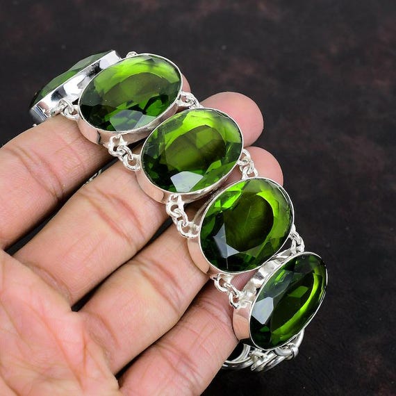 Handmade Peridot Sterling Silver Bracelet - Adjustable Gemstone Jewelry