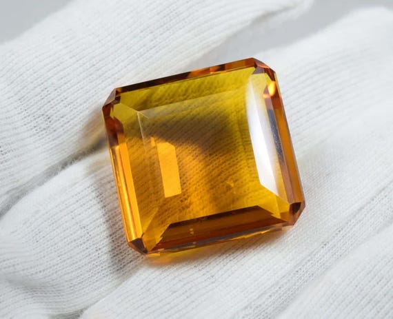 Faceted Yellow Citrine Square Gemstone: 22mm, 50 Carat