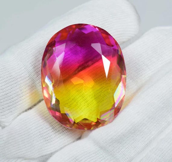 Faceted Bi-Color Tourmaline Gemstone: Oval Loose Stone, 100 Cts