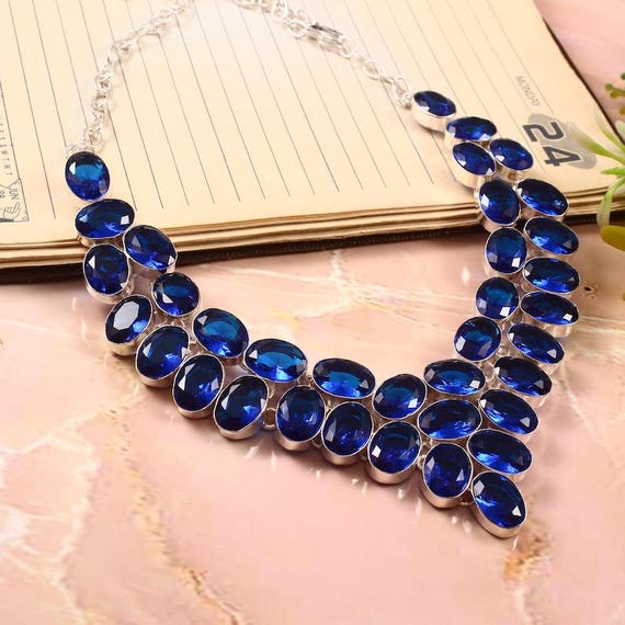 Iolite Gemstone Necklace: 925 Sterling Silver, Adjustable Chain