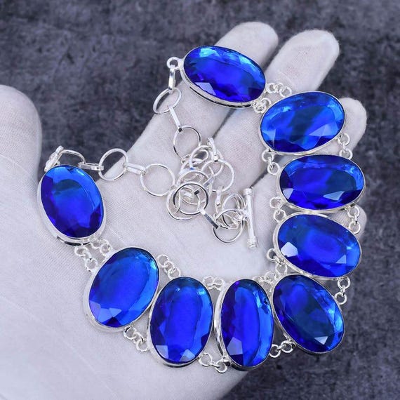 Handmade London Blue Topaz Sterling Silver Necklace, Bridal Jewelry