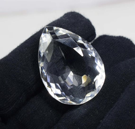 Faceted Pear Shape White Topaz Gemstone, Pendant Size, AAA+ Grade
