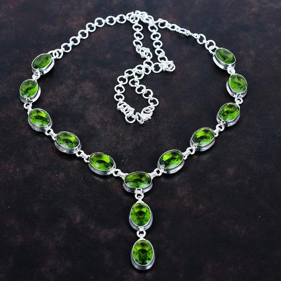 Handmade Peridot Necklace: 925 Sterling Silver Adjustable Chain