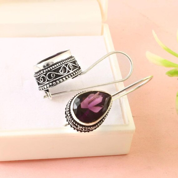 Handmade Amethyst Dangle Earrings: Sterling Silver Boho Jewelry