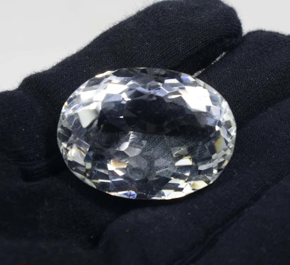 Oval Faceted White Topaz Gemstone, Pendant Size, 80 Carat
