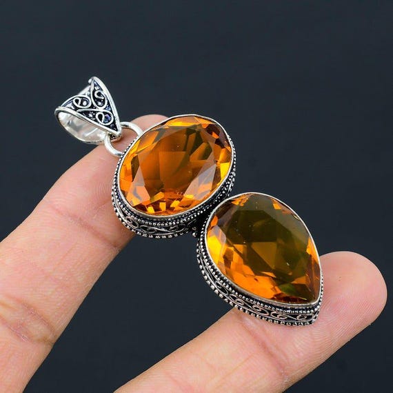 Handmade Citrine Pendant: 925 Sterling Silver Necklace, Birthstone Jewelry