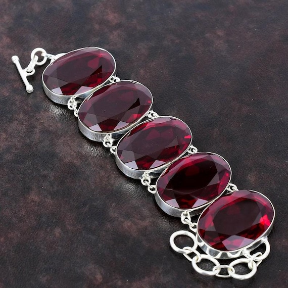 Faceted Garnet Bracelet: Handmade 925 Sterling Silver Adjustable Chain
