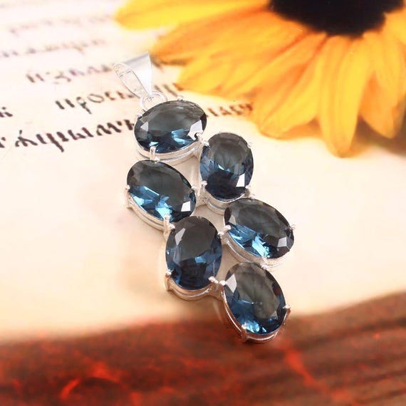 Indicolite Tourmaline Pendant: Handmade Sterling Silver Boho Healing Jewelry