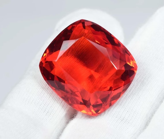 Faceted Orange Topaz Cushion Cut Loose Stone: 60 Carat Gemstone