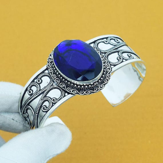 Tanzanite Quartz Bangle, Sterling Silver Cuff, Bohemian Jewelry