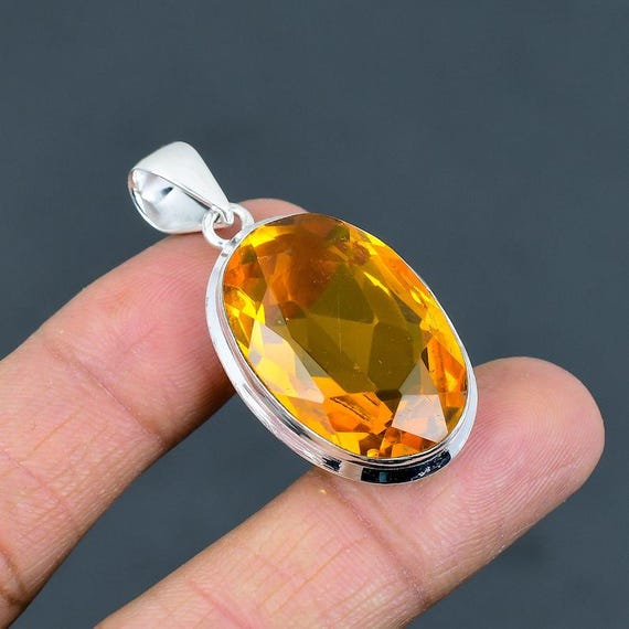 925 Sterling Silver Citrine Pendant: Handmade Boho Gemstone Jewelry