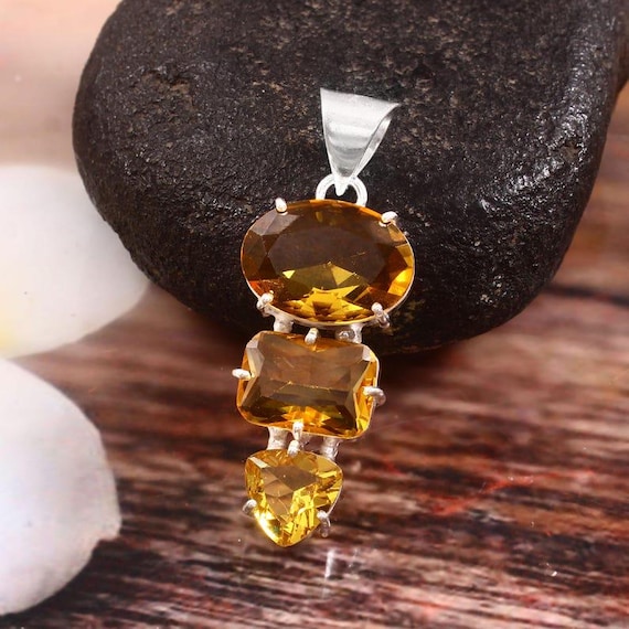 Handmade Citrine Pendant: 925 Sterling Silver Boho Gemstone