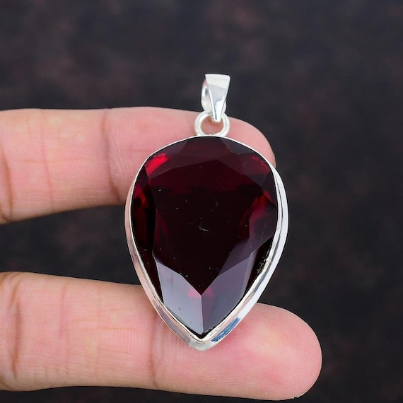 Handmade Mozambique Garnet Pendant: Sterling Silver Boho Statement Jewelry