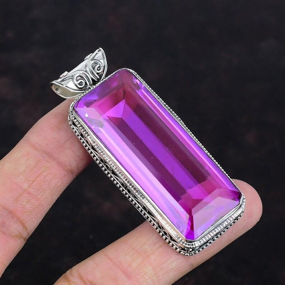 Handmade Pink Tourmaline Pendant: Sterling Silver Boho Statement Jewelry