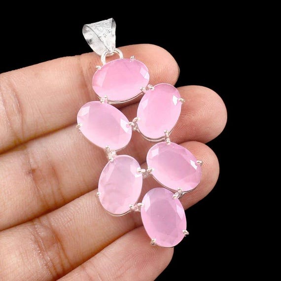 Handmade Rose Quartz 925 Sterling Silver Pendant: Boho Healing Jewelry
