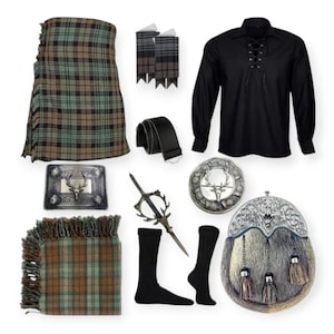 Conjunto de 10 piezas de kilt escocés para hombre, accesorios para kilt, atuendo escocés, conjuntos masónicos a juego, kilts de tartán