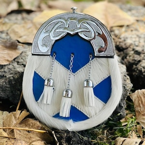 Scottish Highland Sporran with Scotland Flag Design Leather Sporran For Handmade Sporran  Men&#39;s