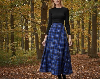 Traditionell tartanmaxikjol Highland-plädkjol med hög midja, skotsk långkjol för kvinnor. Finns i över 50 tartaner.